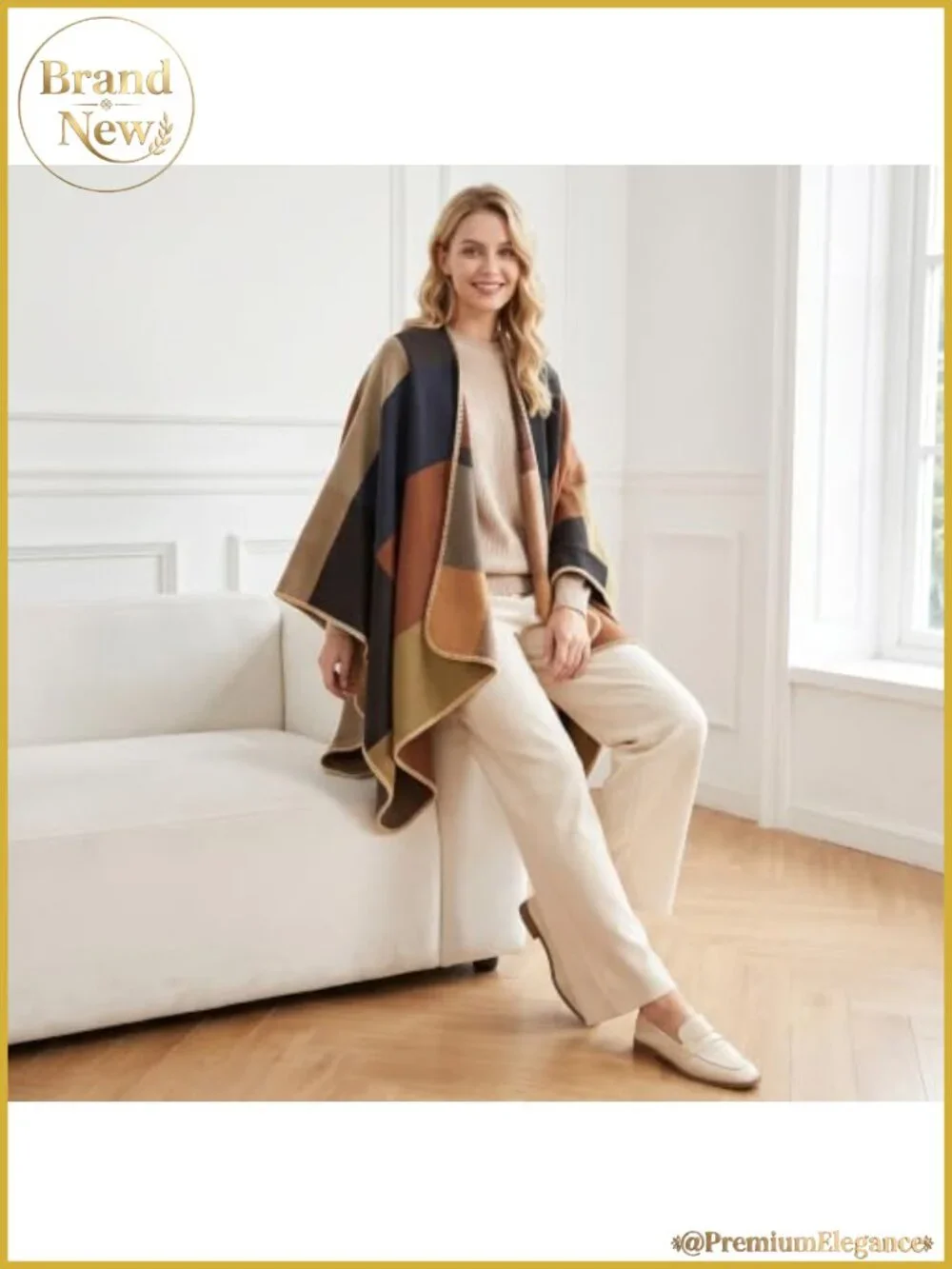 Plaid Shawl Wrap Open Front Poncho Cape Knitted Sweater Scarf Women One Size